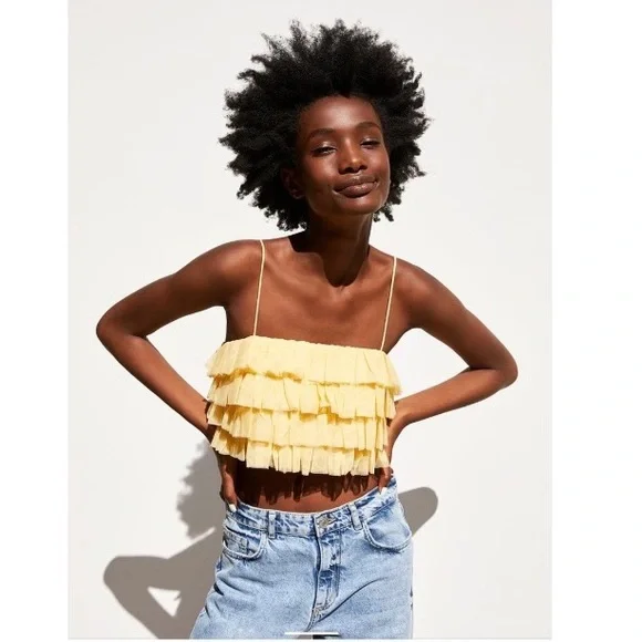 Zara | Tops | Zara Yellow Tulle Top | Poshmark